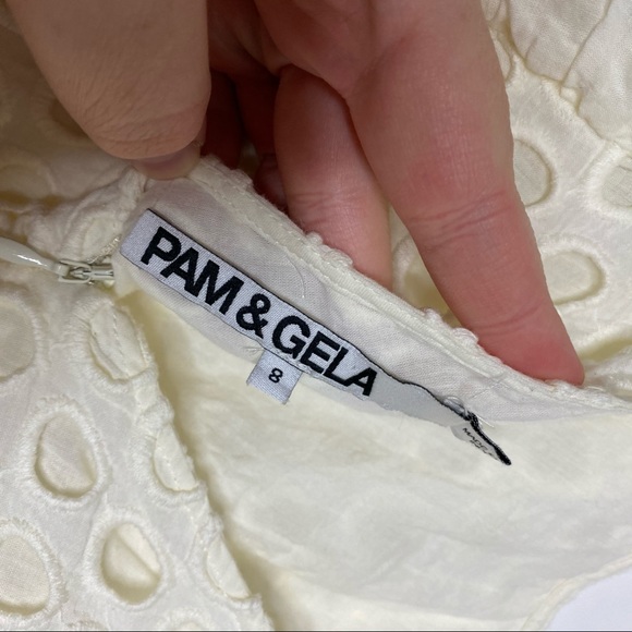 Pam & Gela Lou Flutter Sleeve Eyelet Dress 8 White - Picture 5 of 13